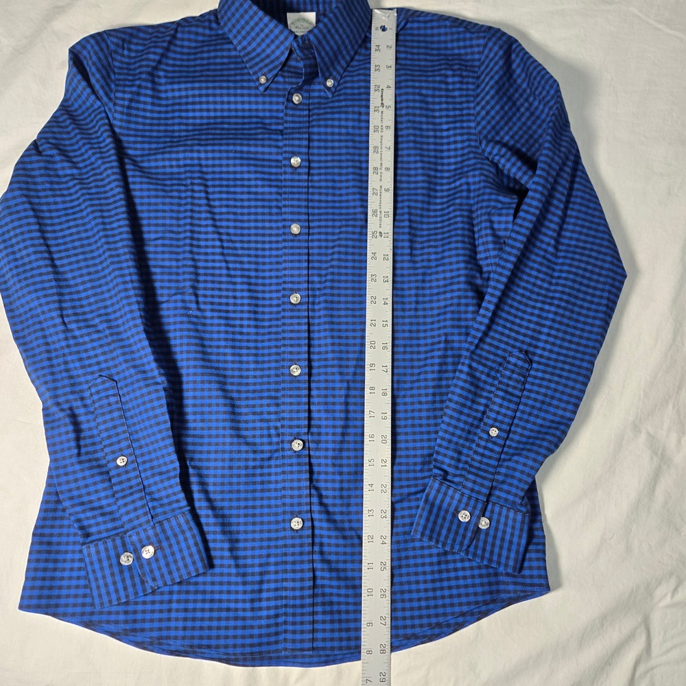 Brooks Brothers Milano Fit Shirt Mens Medium Blue Black Gingham Non-Iron Stretch - Picture 2 of 5